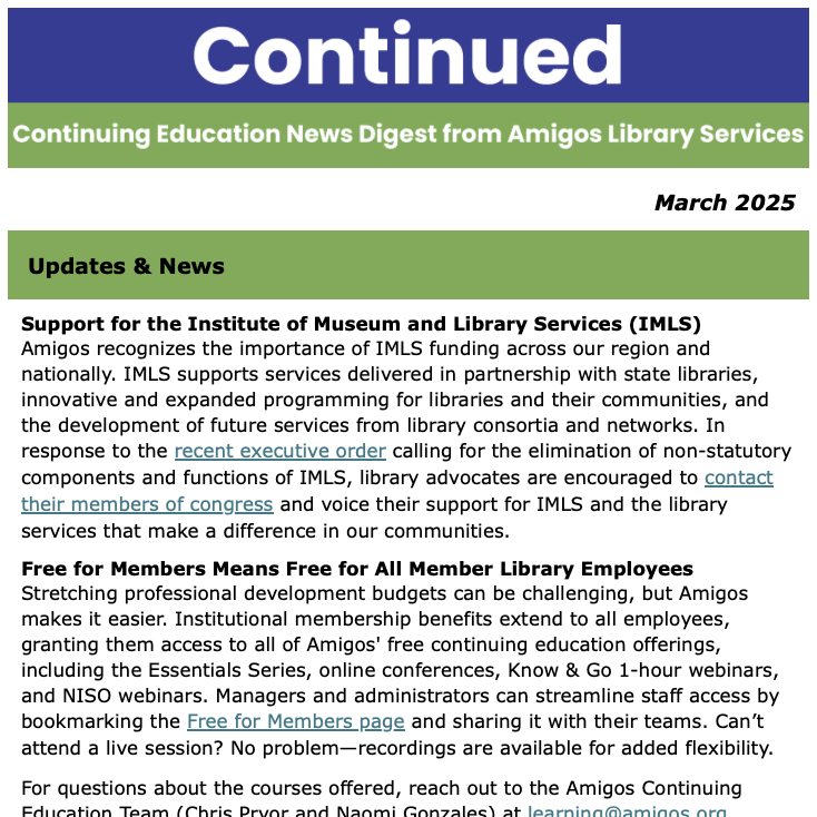 Continued... Newsletter screenshot