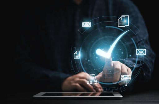 stock image: fingers on a computer tablet