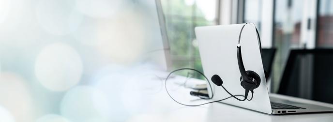 istock image: laptop with headset/microphone